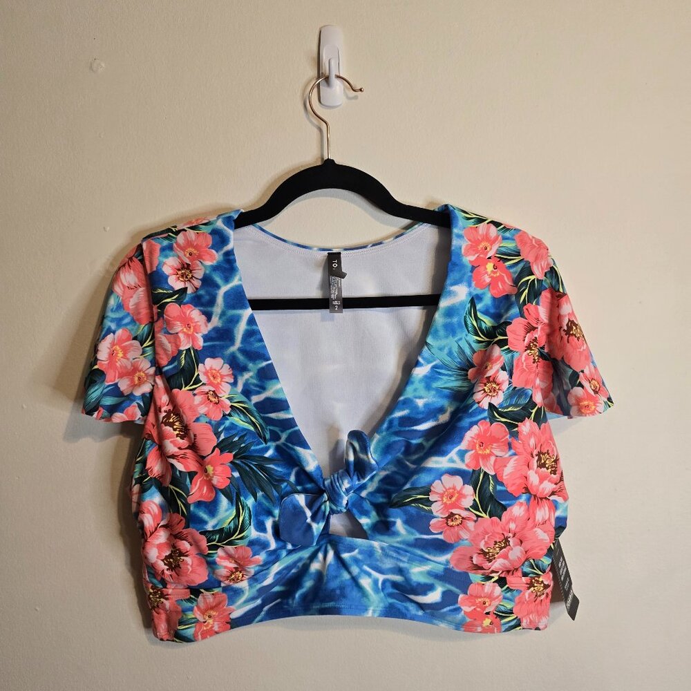 TORRID SWIM Wireless Blue Water Floral Bikini Top Size 2X 18/20 NEW with tags